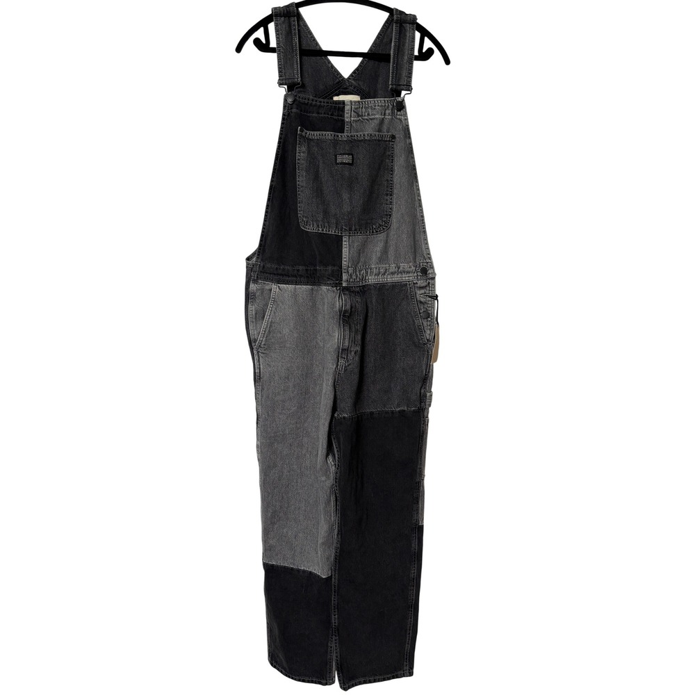 Pull&Bear Patchwork Denim Overalls Black Grey Straight Leg Size M NWT
